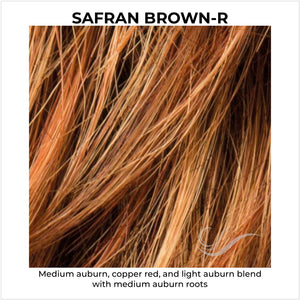 Safran Brown-R-Medium auburn, copper red, and light auburn blend with medium auburn roots