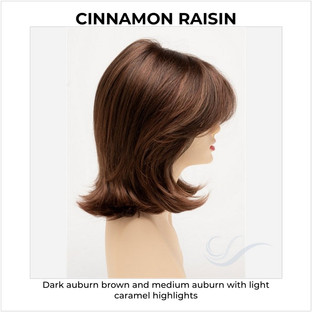 Sam by Envy in Cinnamon Raisin-Dark auburn brown and medium auburn with light caramel highlights