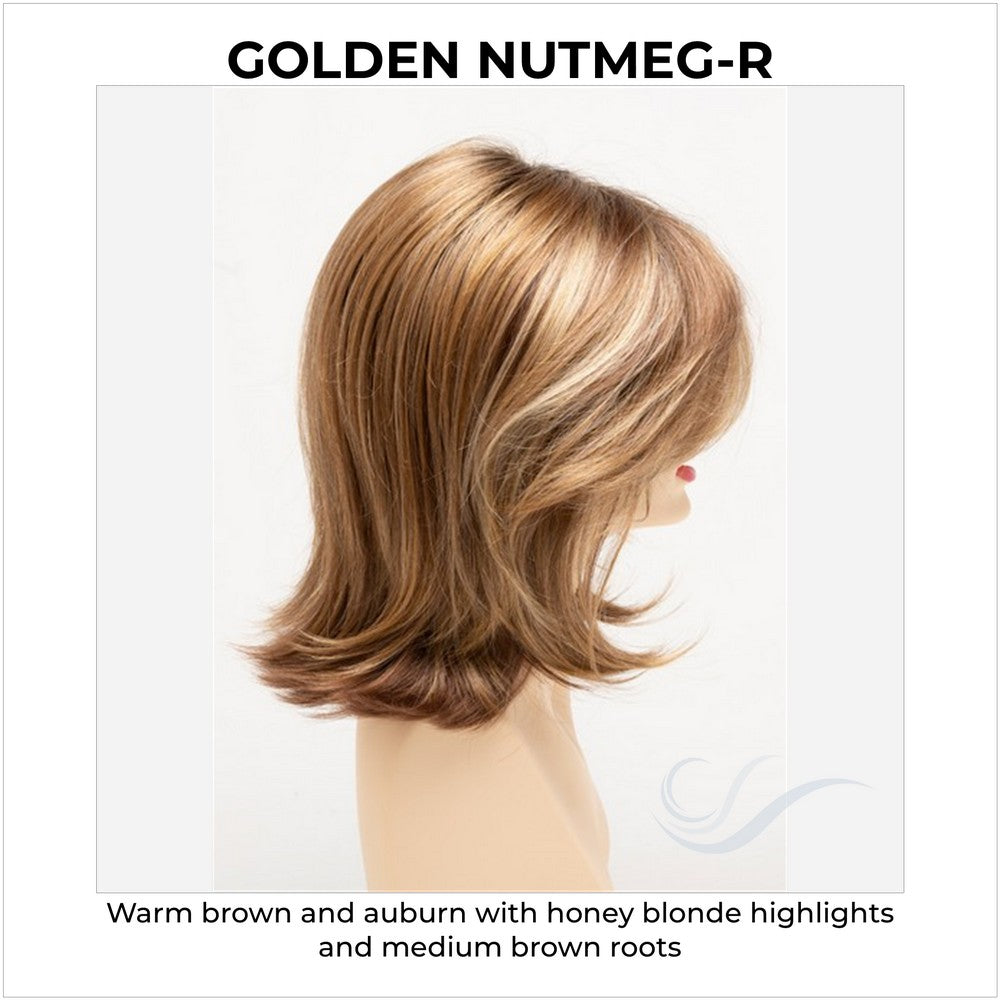 Sam by Envy in Golden Nutmeg-R-Warm brown and auburn with honey blonde highlights and medium brown roots