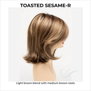 Sam by Envy in Toasted Sesame-R-Light brown blend with medium brown roots
