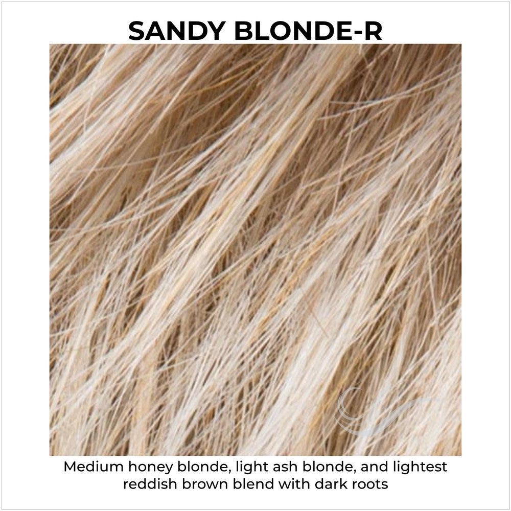 Sandy Blonde-R-Medium honey blonde, light ash blonde, and lightest reddish brown blend with dark roots