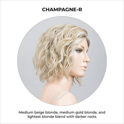 Scala wig by Ellen Wille in Champagne-R-Medium beige blonde, medium gold blonde, and lightest blonde blend with darker roots