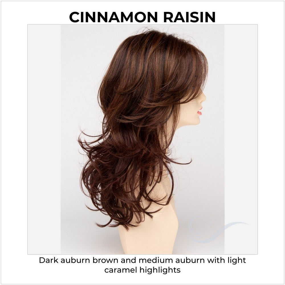 Selena By Envy in Cinnamon Raisin-Dark auburn brown and medium auburn with light caramel highlights