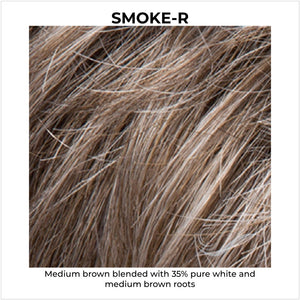 Smoke-R-Medium brown blended with 35% pure white and medium brown roots