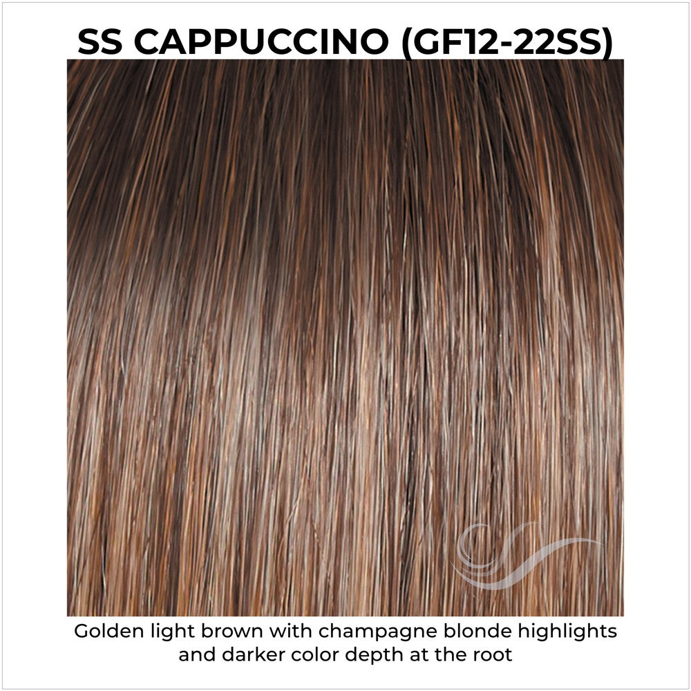 SS Cappuccino (GF12-22SS)-Golden light brown with champagne blonde highlights and darker color depth at the root