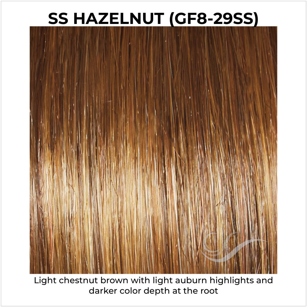 SS Hazelnut (GF8-29SS)-Light chestnut brown with light auburn highlights and darker color depth at the root