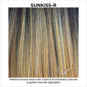 Sunkiss-R-Medium brown base with a blend of strawberry blonde & golden blonde highlights