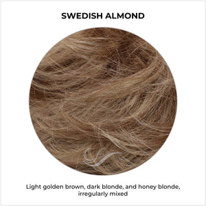 Swedish Almond-Light golden brown, dark blonde, and honey blonde, irregularly mixed