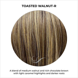 Toasted Walnut-R-A blend of medium walnut and rich chocolate brown with light caramel highlights and darker roots