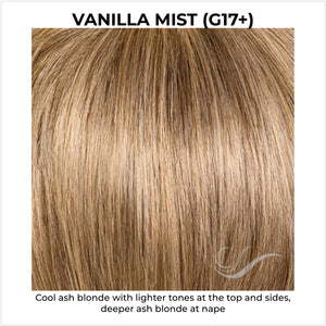 Vanilla Mist (G17+)-Cool ash blonde with lighter tones at the top and sides, deeper ash blonde at nape