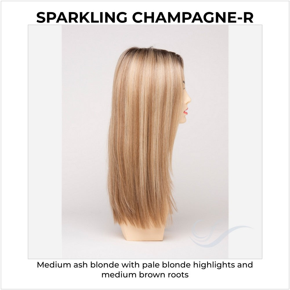 Veronica By Envy in Sparkling Champagne-R-Medium ash blonde with pale blonde highlights and medium brown roots