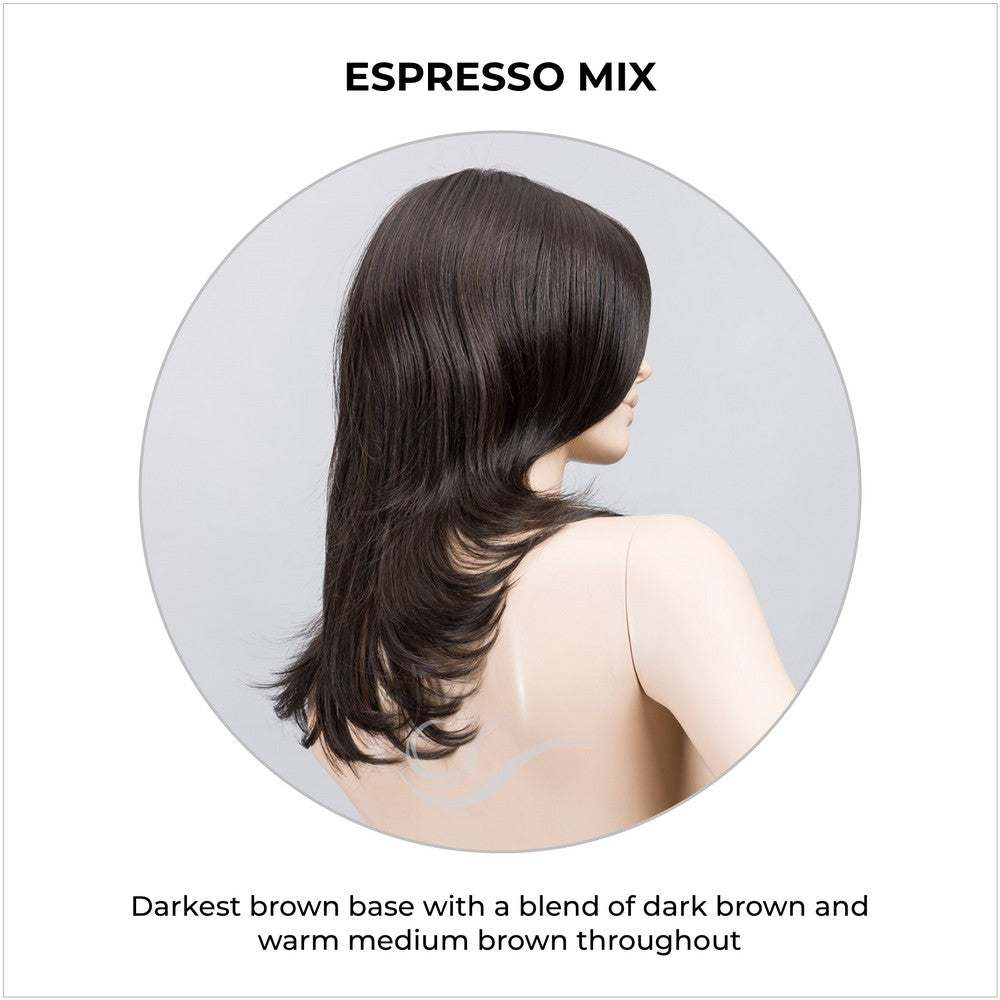 Voice wig by Ellen Wille in Espresso Mix-Darkest brown base with a blend of dark brown and warm medium brown throughout 