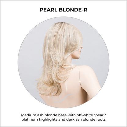 Voice wig by Ellen Wille in Pearl Blonde-R-Medium ash blonde base with off-white "pearl" platinum highlights and dark ash blonde roots
