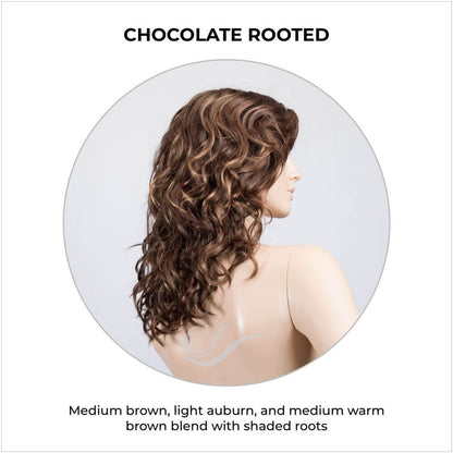 Wanted in Chocolate Rooted-Medium brown, light auburn, and medium warm brown blend with shaded roots