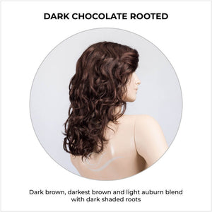 Wanted in Dark Chocolate Rooted-Dark brown, darkest brown and light auburn blend with dark shaded roots