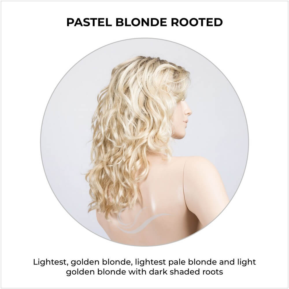 Wanted in Pastel Blonde Rooted-Lightest, golden blonde, lightest pale blonde and light golden blonde with dark shaded roots