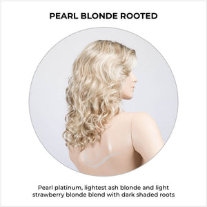 Wanted in Pearl Blonde Rooted-Pearl platinum, lightest ash blonde and light strawberry blonde blend with dark shaded roots