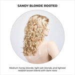Load image into Gallery viewer, Wanted in Sandy Blonde Rooted-Medium honey blonde, light ash blonde, and lightest reddish brown blend with dark roots
