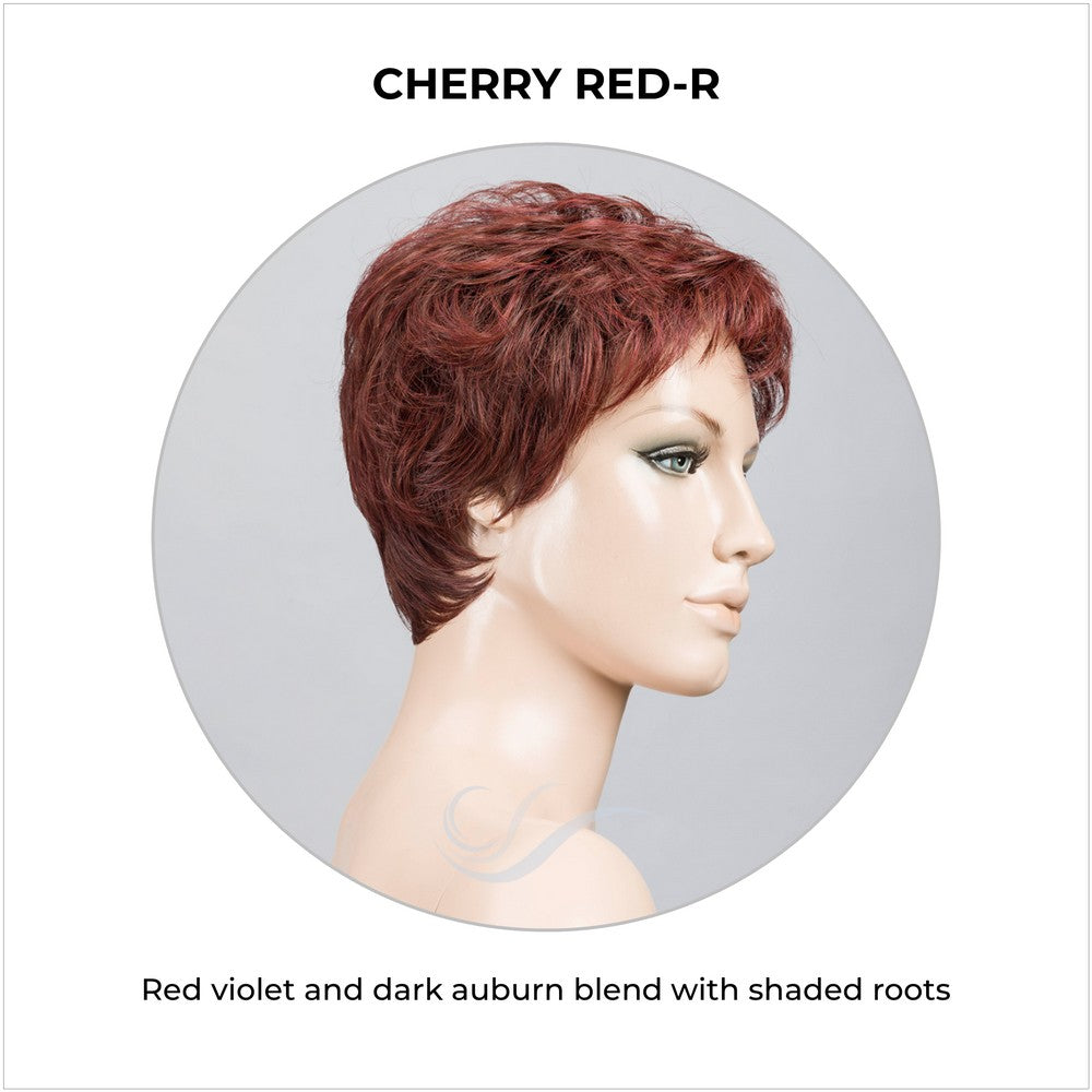 Yoko wig by Ellen Wille in Cherry Red-R-Red violet and dark auburn blend with shaded roots