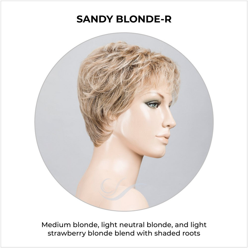 Yoko wig by Ellen Wille in Sandy Blonde-R-Medium blonde, light neutral blonde, and light strawberry blonde blend with shaded roots