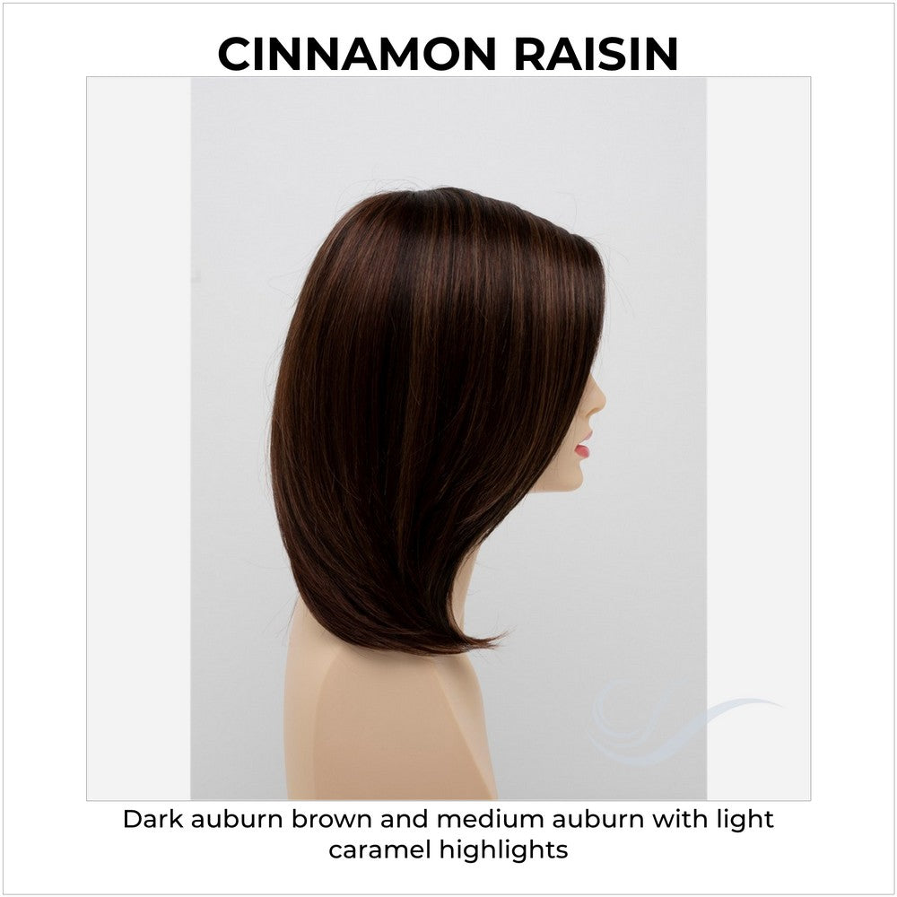 Zoey By Envy in Cinnamon Raisin-Dark auburn brown and medium auburn with light caramel highlights